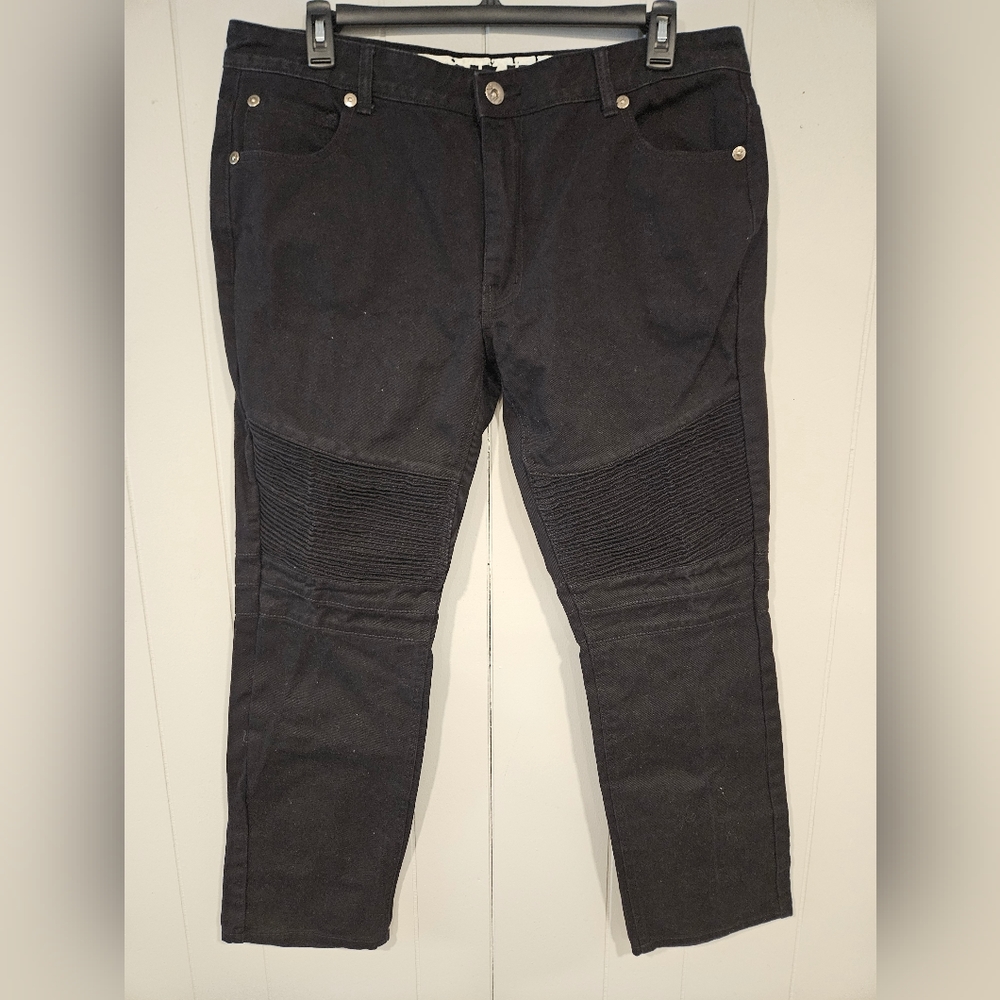 Noiz Men's Jeans Ribbed Reinforced Knee. Black Moto 40x34 Premium Denim Baggy